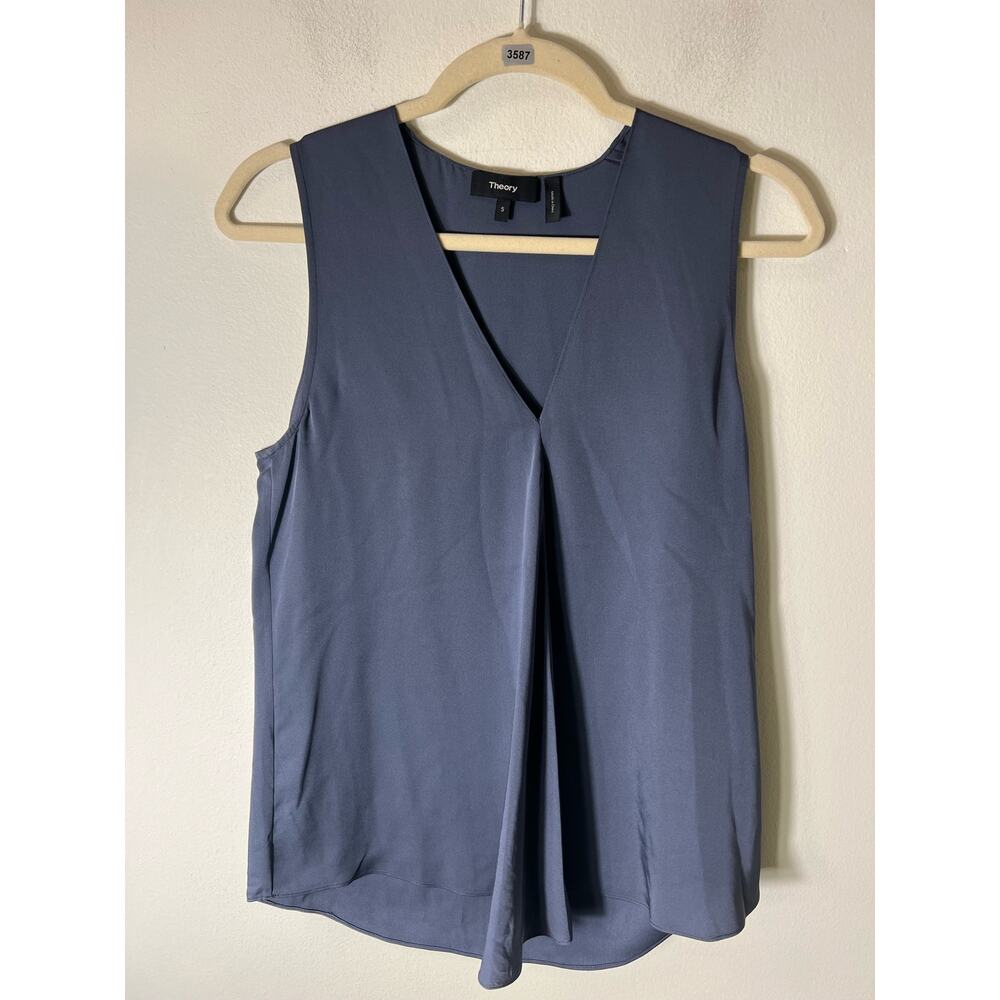 Theory Sleeveless V-Neck Blouse in Dark Blue